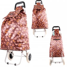 MS-001 BURGUNDY TWO WHEEL SHOPPING CART CHERRY PATTERN