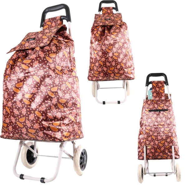 MS-001 BURGUNDY TWO WHEEL SHOPPING CART CHERRY PATTERN