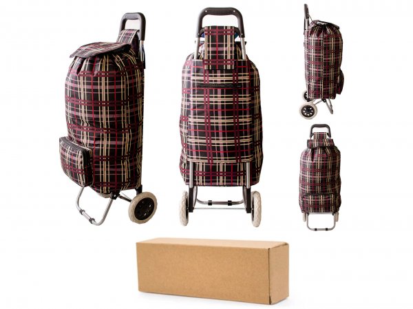 ST-02-CH RED MUSTARD CHECK TWO WHEEL SHOPPING TROLLEY BOX OF 10