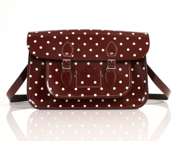 RL15 PATENT OXBLOOD RED POLKA DOT ENGLISH NEW