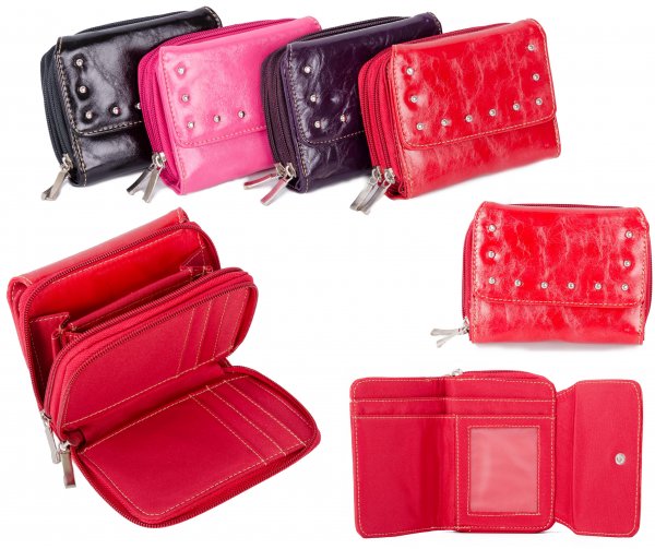 PU-51 RED PU PURSE W/ 2 ZIP & CREDIT CARD SLOTS