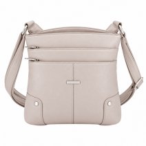 5876 Taupe Leather Grn PU Twin Top Zip Bag,4 Zipped Pockets(New)