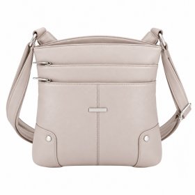 5876 Taupe Leather Grn PU Twin Top Zip Bag,4 Zipped Pockets(New)
