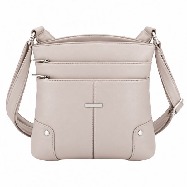 5876 Taupe Leather Grn PU Twin Top Zip Bag,4 Zipped Pockets(New)
