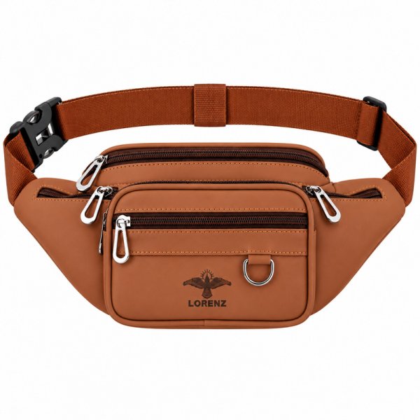 6897 Dark Brown Premium Two-Tone PU Bumbag W/6 Zips (New)