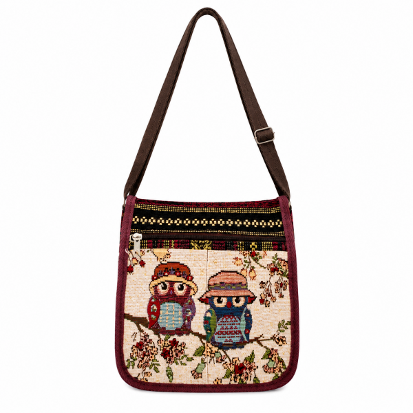LL-182 OWL CREAMY WHITE CANVAS BAG