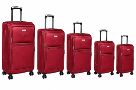 JB3002 Burgundy Soft Shell 5 Piece Luggage Set