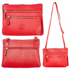 0594 ROSSO PEBBLE LEATHER TOP ZIP RFID X-BODY BAG W/4 ZIP