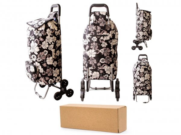 ST-09-FP BLACK WHITE FLOWER BOX OF 8 SHOPPING TROLLEY