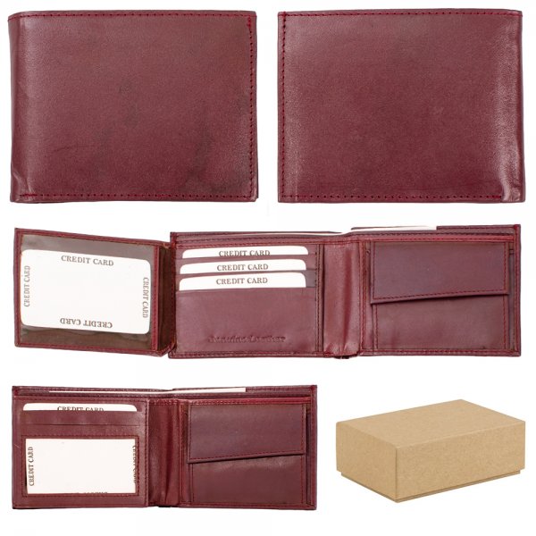 S-080 BURGUNDY LEATHER WALLET BOX OF 12