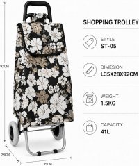 LL-ST05 BLACK WHITE FLORAL PRINT 2 WHEEL SHOPPING TROLLEY LL-ST05 BLACK WHITE FLORAL PRINT 2 WHEEL SHOPPING TROLLEY