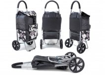 ST-07 COLLAPSABLE SHOPPING TROLLEY 2 WHEELS BLACK WHITE FLOWER