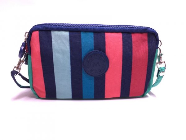 LL-6 Printed Multi-colour Striped Metro Pouch Bag With Strap