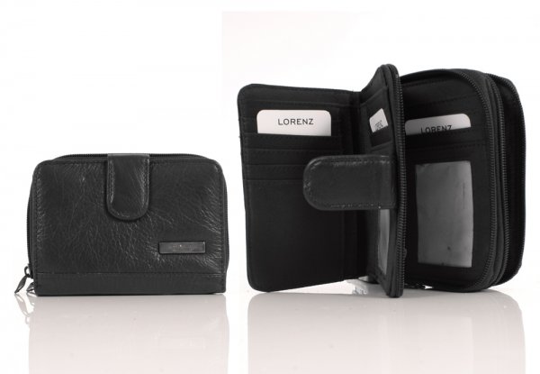 3704 BLACK RFID - Twin Zip Cw Hide Purse Wallet with Tab