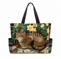 LL-120 A FLORAL CAT PRINT CANVAS SHOPPING BAG LL-120 A FLORAL CAT PRINT CANVAS SHOPPING BAG