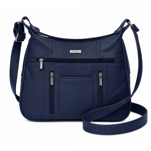 3734 Navy Lorenz Cow Hide Twin Top Zip Bag