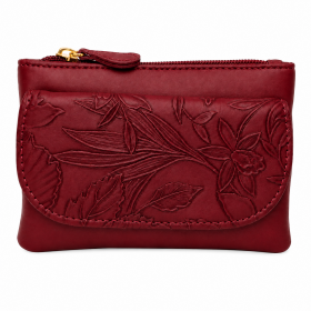 5706 Dark Red Lorenz Floral Embossed Coin Purse