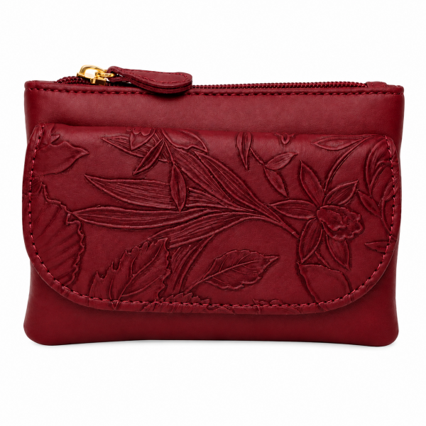 5706 Dark Red Lorenz Floral Embossed Coin Purse