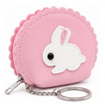 7090 Pink Bunny Cute PU Zip Round Purse