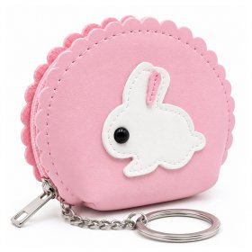 7090 Pink Bunny Cute PU Zip Round Purse