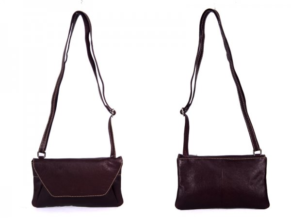 RL 666 BROWN LEATHER BAG WITH POPPER FLAP