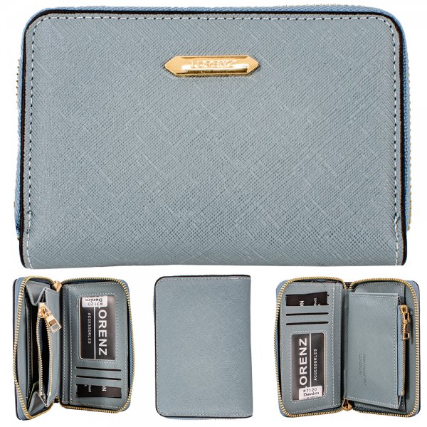 7120 BLUE SAFF LK ZIP RND PU PURSE W/ID WINDOW & COIN SECTION