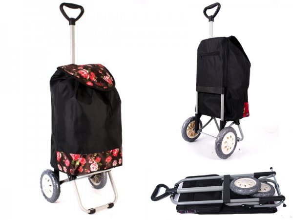 6957 BLACK BROWN ROSES Shopping Trolley with Adjustable Handle