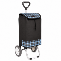 6957/S BLACK/BLUE CHECK 2-WHEEL SHOPPING TROLLEY BAG W/ADJUSTABL