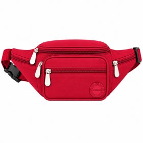 2522 Red Crinckled Nylon Bumbag W/6 Pockets (New)