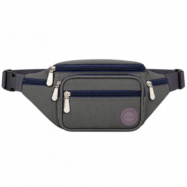 2522 Grey Crinckled Nylon Bumbag W/6 Pockets (New)