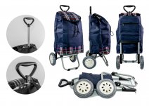 6957 NAVY CHECK SHOPPING TROLLEY WITH ADJUSTABLE HAN