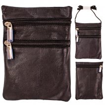 0492 BLACK GOAT NAPPA TRIPPLE ZIP NECK PURSE X-BODY BAG