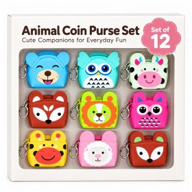 7091 Cute Animals Printed Coin Purse with Straigh Zip Set Of 12