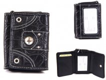 7590 Black Croc Crn PU Zip Rnd Prse, Frnt Flap, P.Pkt