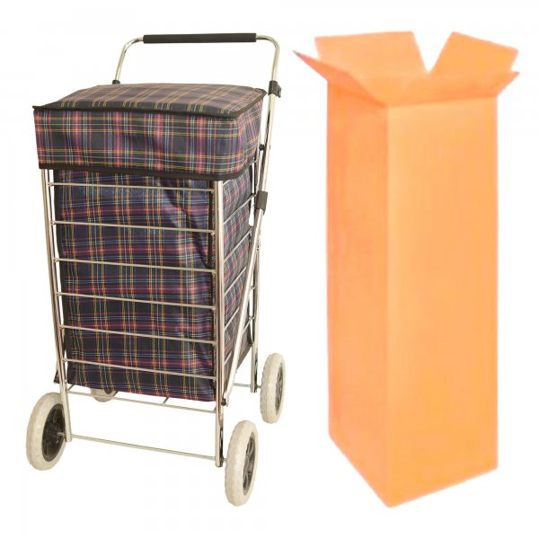 ST-FOUR-01 NAVY CHECKERED ASSORTED 4 WHEEL TROLLEY BOX OF 4