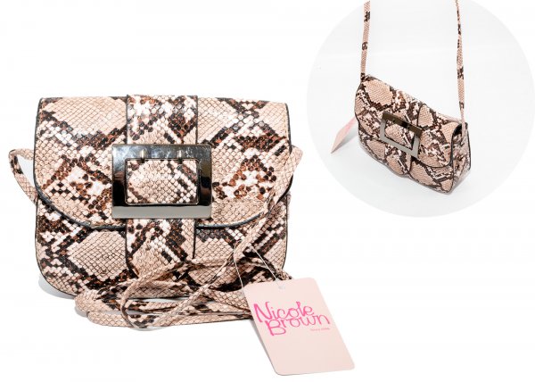 JBHB2574-BEIGE/BROWN PU SNAKESKIN HANDBAG