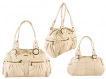 3786 WHITE/CREAM Large C Hide Shoulder Bag With 4 Pocket