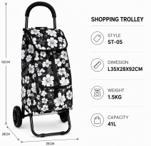6966 Black Floral 2 Wheeler Trolley Bag
