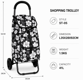 6966 Black Floral 2 Wheeler Trolley Bag