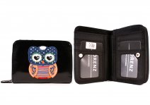 7100 OWL BLACK MED.ZIP ROUND PU PURSE WITH WALLET SECTION