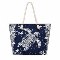 3406/Navy Turtle Top Zip Tote/Beach 3406/Navy Turtle Top Zip Tote/Beach