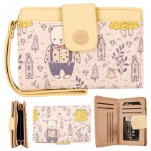 7250 PALE YELLOW TEDDY PRINT MEDIUM PU WRIST PURSE W/COIN SEC