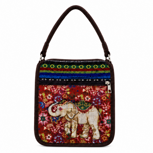 LL-182 ELEPHANT PRINT RED CANVAS BAG