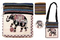 LL-122 LIGHT PINK TRADITIONAL ELEPHANT PRINT CANVAS SHOULDER BAG