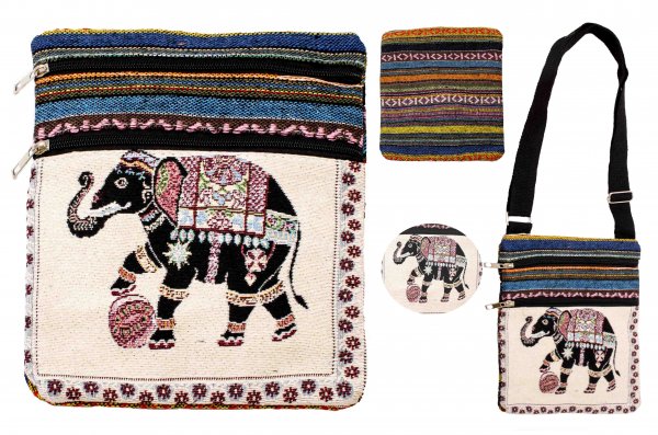 LL-122 LIGHT PINK TRADITIONAL ELEPHANT PRINT CANVAS SHOULDER BAG