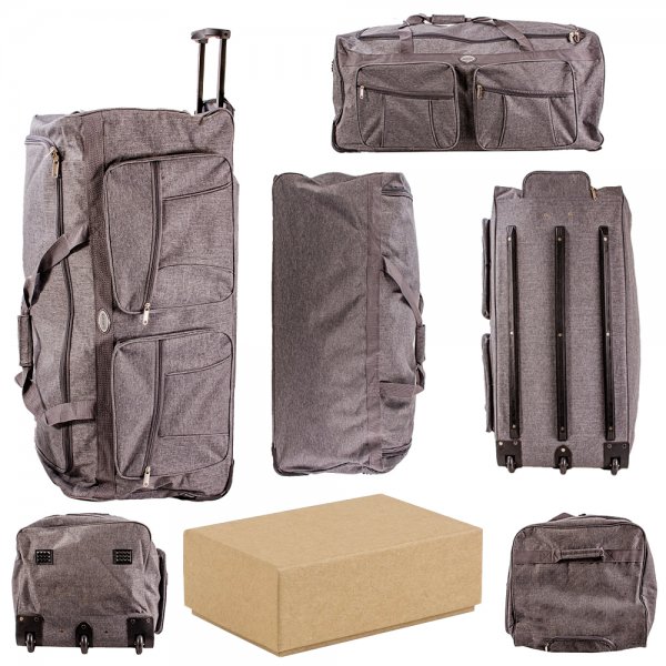 KS-100 34'' DARK GREY 3-WHEELED HOLDALL TRAVEL BAG BOX OF 6