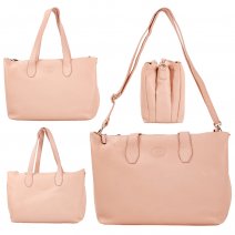 0599 NUDE PEBBLE LEATHER TRIPPLE COMPARTMENT RFID SHOULDER BAG