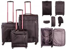 7004 BLACK/PURPLE LIGHTWEIGHT SET OF 3 TRAVEL TROLLEY SUITCASES