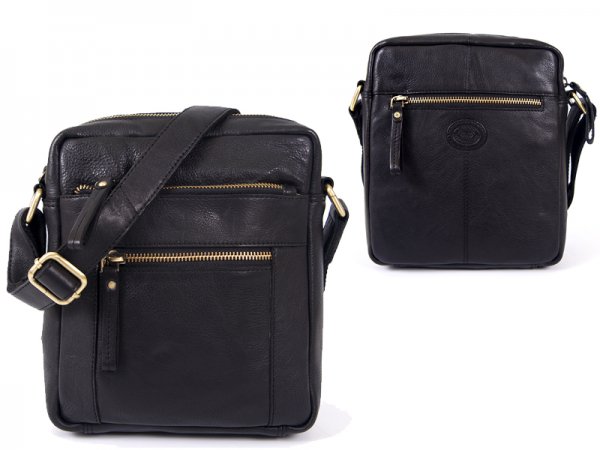 0800 BLACK F.Grn C.Hide Med. Unisex Cross Body bag wth 4 Zips