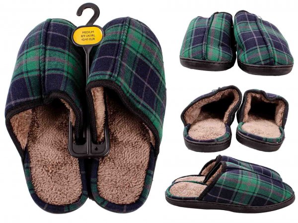 07 GENTS SLIPPERS CHECK MEDIUM UK 8/9